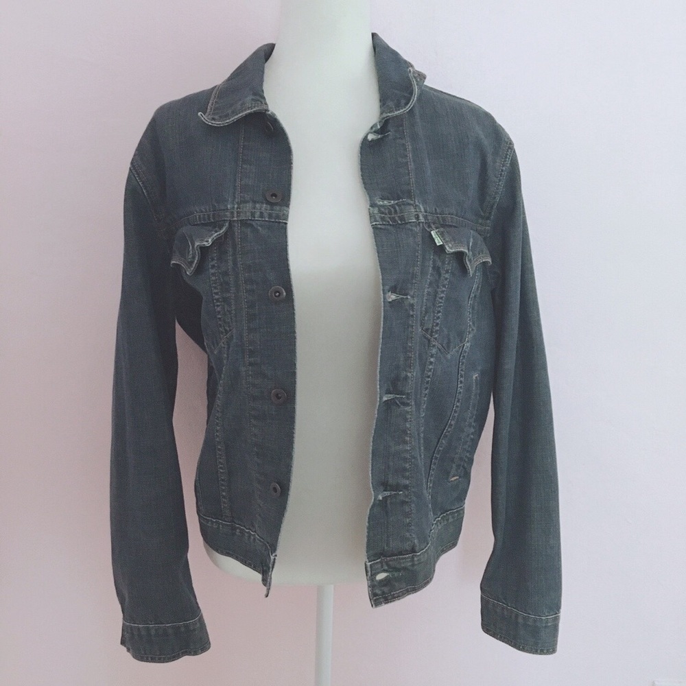 levis dark blue denim women’s slim trucker jacket